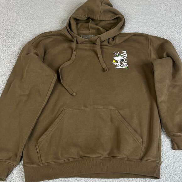 Peanuts Snoopy Hoodie Womens Small Brown Floral Sweatshirt Graphic Double Sided - Picture 2 of 8